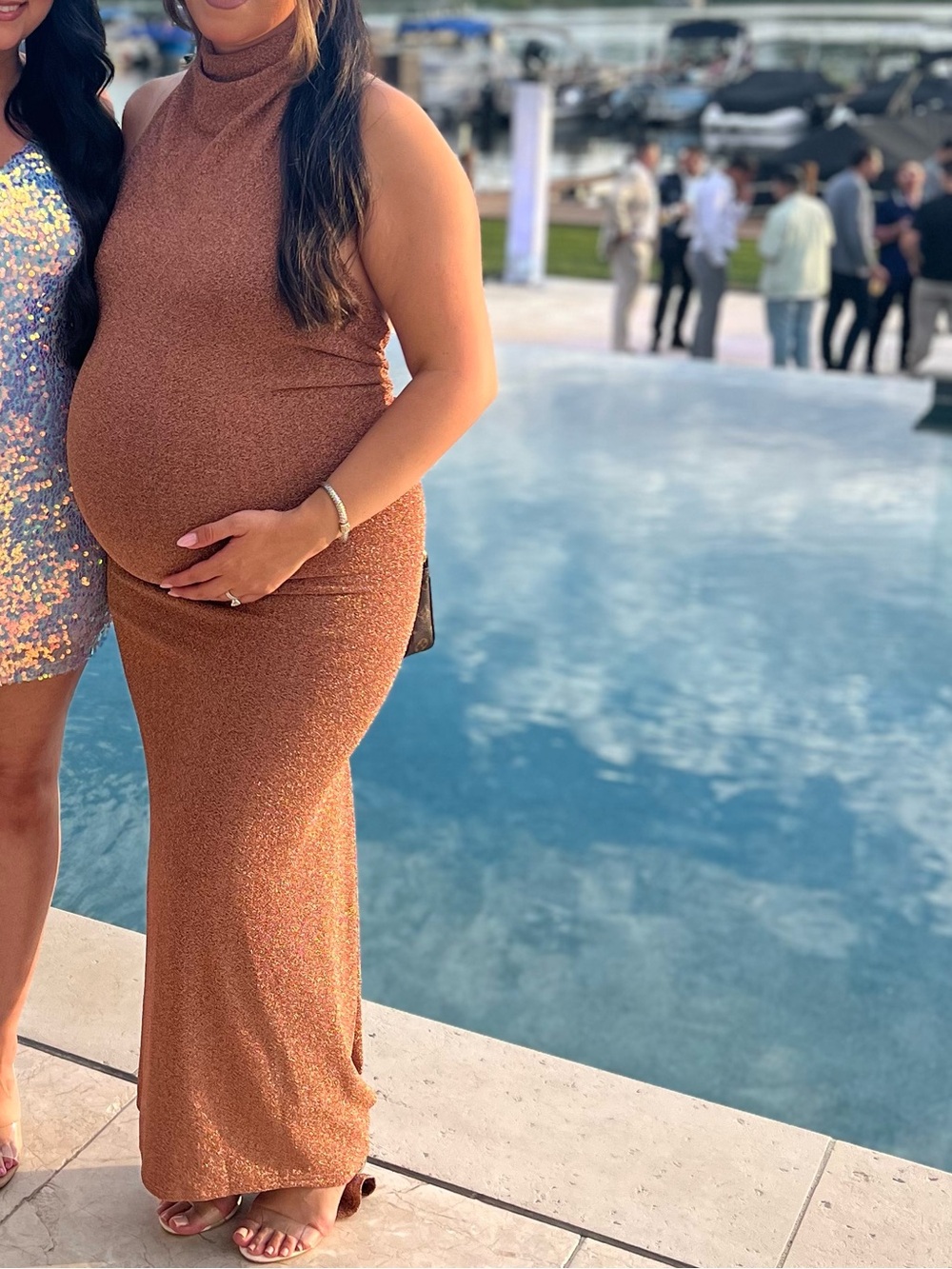 Sleeveless Backless Metallic Copper Maxi Dress